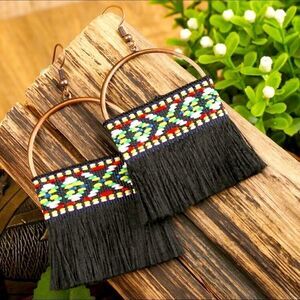 Copper and Black Fringe Tassel Earrings